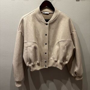 Zara Beige Cropped Bomber Jacket